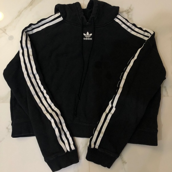 Adidas Black Cropped Hoodie Size: S